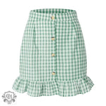 Summer Women Clothing Plaid Lotus Leaf Skirt High Waist Single Row Button Small Plaid Skirt for Women - Quality Home Clothing| Beauty