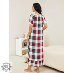 Spring Autumn Plaid Short-Sleeved Nightdress Women  Wear outside One Piece Homewear Clothing Night Dress - Quality Home Clothing| Beauty