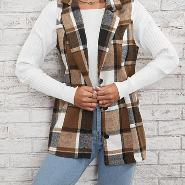 Plaid Single Breasted Vest Coat - Clothing