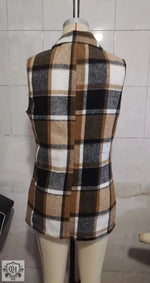 Plaid Single Breasted Vest Coat - Clothing