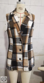 Plaid Single Breasted Vest Coat - Clothing