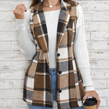 Plaid Single Breasted Vest Coat - Clothing