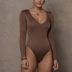 Autumn Winter Bottoming Shirt Tight Sexy Women Clothing Modal Long Sleeve V-neck Bodysuit - Quality Home Clothing| Beauty