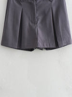 Gray High Waist Pleated Summer Shorts - QH Clothing