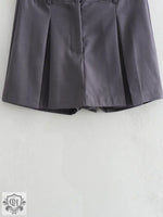 Gray High Waist Pleated Summer Shorts - QH Clothing