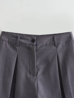 Gray High Waist Pleated Summer Shorts - QH Clothing