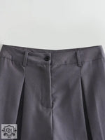 Gray High Waist Pleated Summer Shorts - QH Clothing