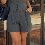 Gray High Waist Pleated Summer Shorts - QH Clothing