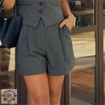 Gray High Waist Pleated Summer Shorts - QH Clothing