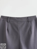 Gray High Waist Pleated Summer Shorts - QH Clothing