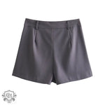 Gray High Waist Pleated Summer Shorts - QH Clothing