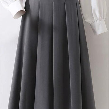 "Elegant High Waist Pleated Midi Skirt" - QH Clothing