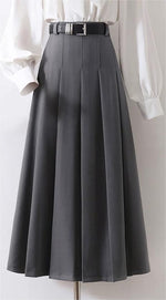 "Elegant High Waist Pleated Midi Skirt" - QH Clothing