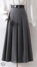 "Elegant High Waist Pleated Midi Skirt" - QH Clothing