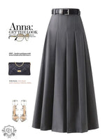 "Elegant High Waist Pleated Midi Skirt" - QH Clothing