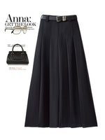 "Elegant High Waist Pleated Midi Skirt" - QH Clothing