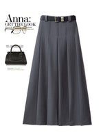 "Elegant High Waist Pleated Midi Skirt" - QH Clothing