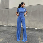 Pleated High Waist Trousers & Short Sleeve Top - Clothing