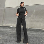 Pleated High Waist Trousers & Short Sleeve Top - Clothing