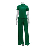 Pleated High Waist Trousers & Short Sleeve Top - Clothing