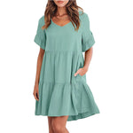 Women Summer Casual V Neck Little Girl Clothes Three Layer Pleated Dress - Quality Home Clothing| Beauty