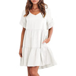 Women Summer Casual V Neck Little Girl Clothes Three Layer Pleated Dress - Quality Home Clothing| Beauty