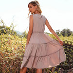 New Summer  Vest  Solid Color Pleated Wooden Ear Holiday Dress - Quality Home Clothing| Beauty