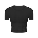 Pleated Waist Slimming Short Sports Short Sleeve High Elastic Nude Feel Slim Fit Slimming Yoga Jacket - Quality Home Clothing| Beauty