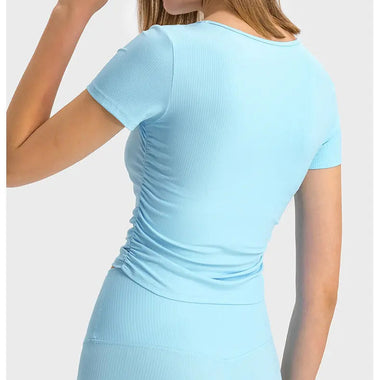 Pleated Waist Slimming Short Sports Short Sleeve High Elastic Nude Feel Slim Fit Slimming Yoga Jacket - Quality Home Clothing| Beauty