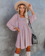 Square Collar Chiffon Polka Dots Short  Lantern Sleeve Dress - Quality Home Clothing| Beauty