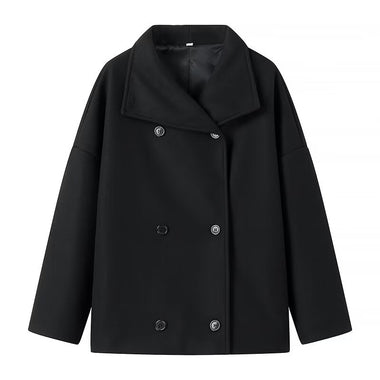 Polo Collar Double Breasted Wool Coat - QH Clothing