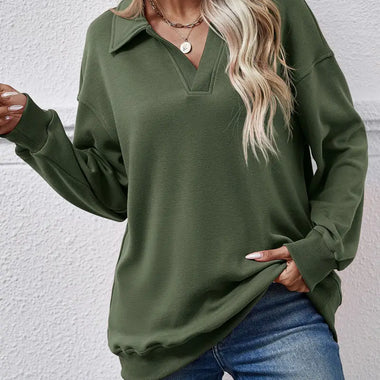 Fleece Polo Collar Pullover Women - QH Clothing