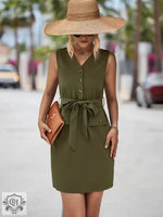 Popular Sleeveless V-neck Buttons Dress - Quality Home Clothing| Beauty