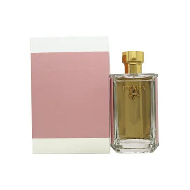 Glass perfume bottle with golden liquid and pink box for Prada La Femme Toilette 100ml Spray