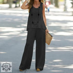 Printed Sleeveless Top & High Rise Trousers - S / Black - Clothing