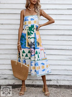 Printed Spaghetti Strap Swing Dress - QH Clothing