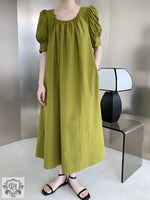 Puff Sleeve Mid Length Dress Loose Slimming A line Dress - Quality Home Clothing| Beauty