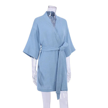 Spring Pure Cotton Casual Home Nightgown Short Cardigan Double Layer Gauze Simple Women  Pajamas - Quality Home Clothing| Beauty