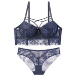 Push-Up Lace Bra Set - 70A / Blue - Clothing