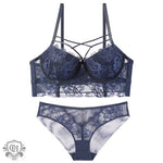 Push-Up Lace Bra Set - 70A / Blue - Clothing