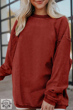 Racing Red Ribbed Corduroy Oversized Sweatshirt - Racing Red / S / 100% Polyester - Tops/Sweatshirts & Hoodies