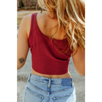 Racing Red Ribbed Knit Sheath Sleeveless Crop Top - Tops/Crop Tops