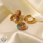 Exquisite Rainbow Diamond Donut Earrings - 18K Gold Plated Stainless Steel -  QH Clothing