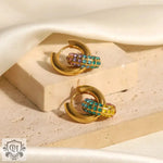 Exquisite Rainbow Diamond Donut Earrings - 18K Gold Plated Stainless Steel -  QH Clothing