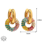 Exquisite Rainbow Diamond Donut Earrings - 18K Gold Plated Stainless Steel -  QH Clothing