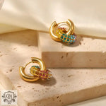 Exquisite Rainbow Diamond Donut Earrings - 18K Gold Plated Stainless Steel -  QH Clothing