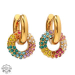 Exquisite Rainbow Diamond Donut Earrings - 18K Gold Plated Stainless Steel -  QH Clothing