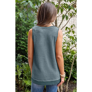 Real Teal Scoop Neck Waffle Knit Flowy Vest - Tops/Tank Tops