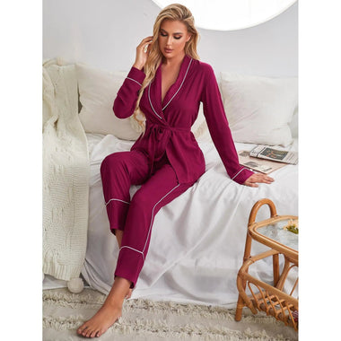 Pajamas Women Autumn Winter Long Sleeved Red Cardigan Nightgown Ladies Homewear - Quality Home Clothing| Beauty