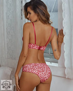 Red Leopard Print Bra Set - Clothing